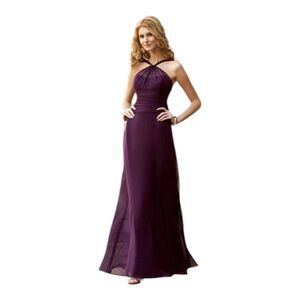 Belsoie Tiffany Chiffon Bridesmaid Prom Dress Long Sweetheart Bordeaux Womens 12